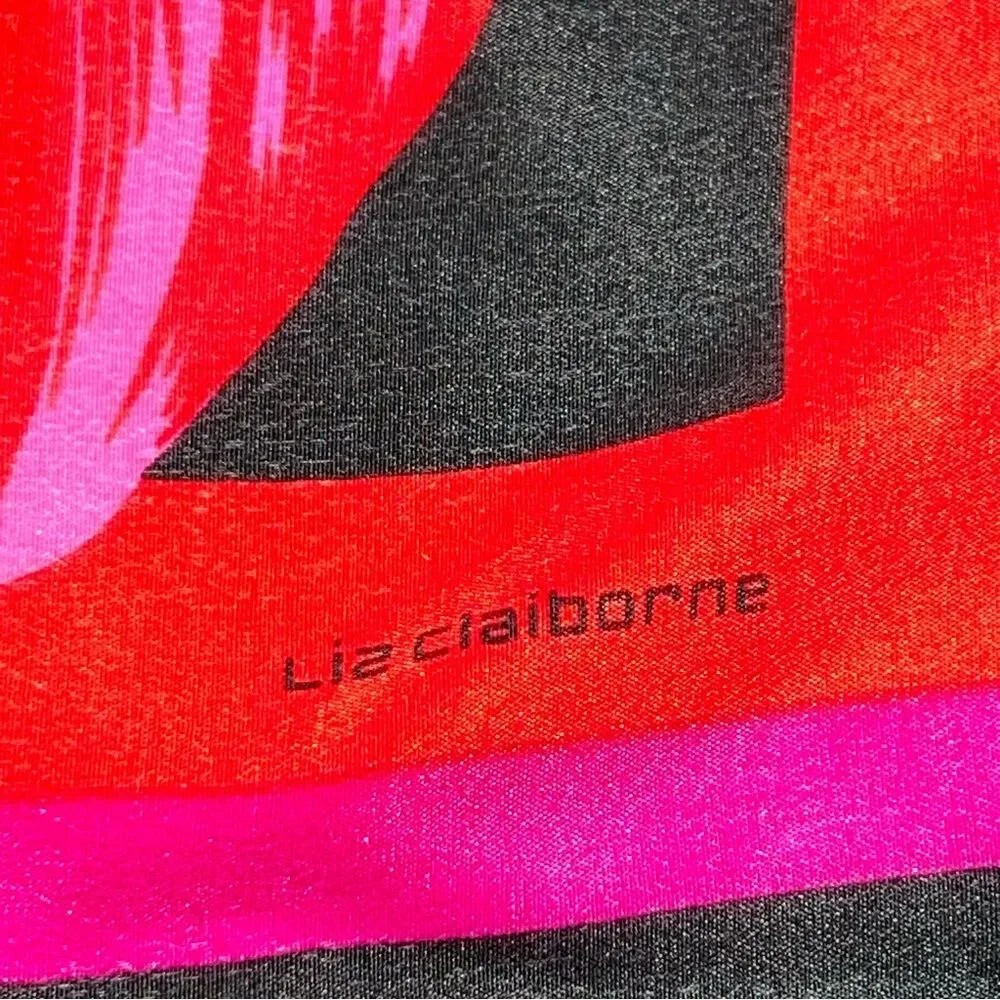 Liz Claiborne Black, Red, Pink, Purple , Green Floral 100% Silk Large Scarf 36”